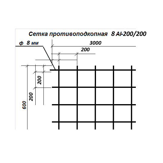 Сетка (решетка) противоподкопная 200x200, 600x3000